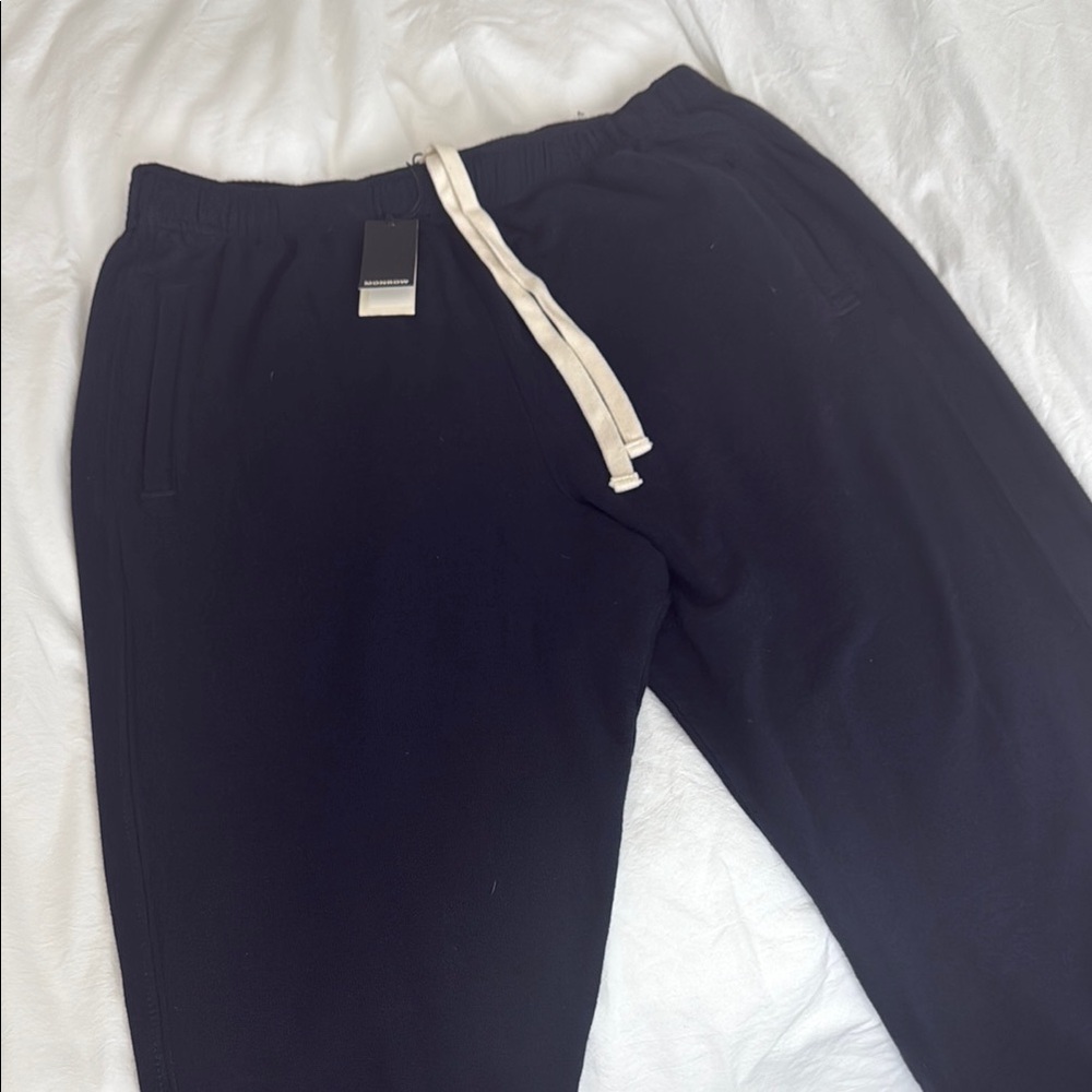 Monrow Blue Sweatpants with Cream Drawstring